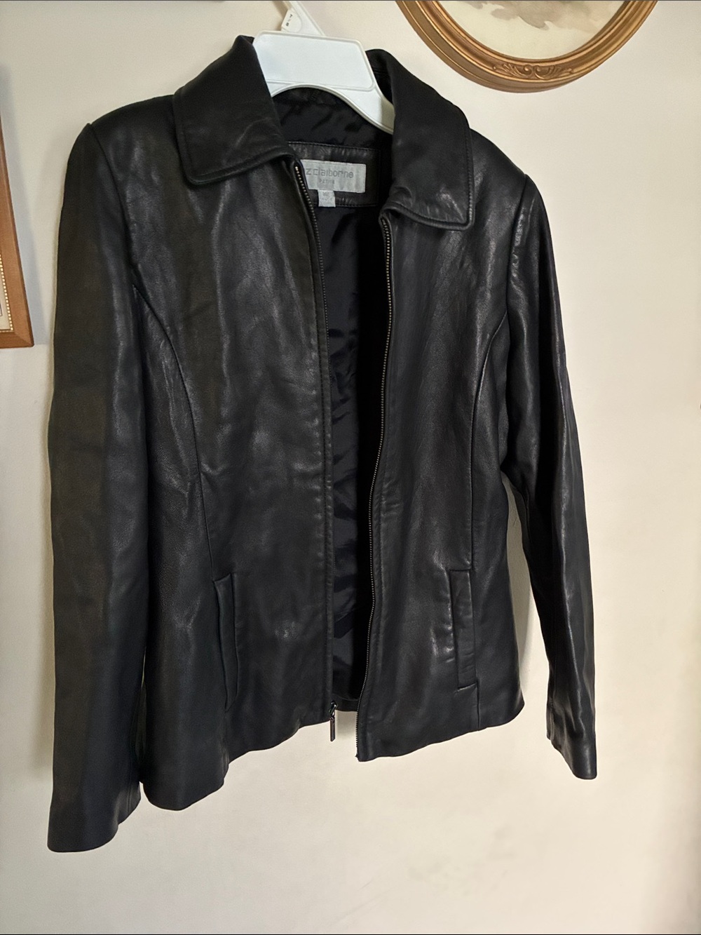 Liz Claiborne Black Leather Zip Jacket